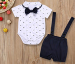Boy's White Romper Suspender Bow Tie - Cindi Book