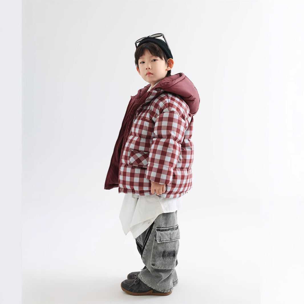 Children's Winter Warm Coat Two-sided Wear Thick Checks Tide - Cindi Book