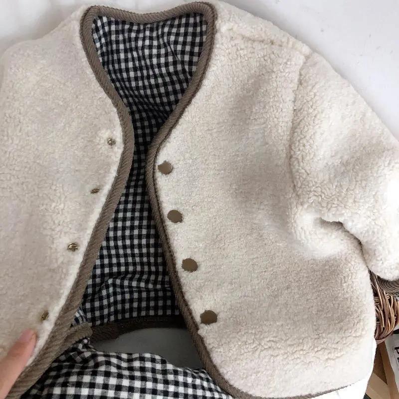 Children's Thickened Warm Coat With Checkered Wool On Both Sides - Cindi Book
