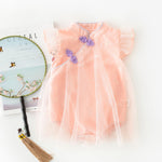 Baby Girl's Antique Style Buckle Mesh Feather Triangle Rompers Infant Onesie Dress - Cindi Book