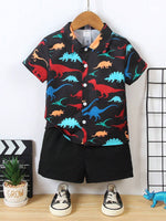 Baby Short Sleeve Shorts Cardigan Two-piece Set Animal Dinosaur Print - Cindi Book