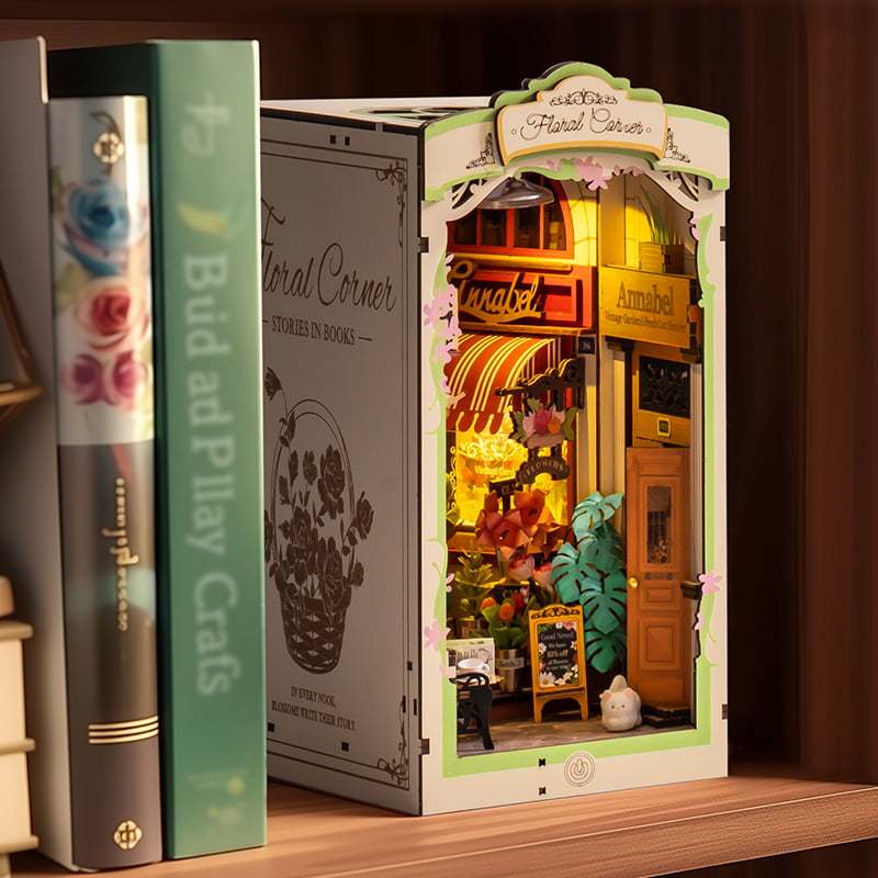Rolife Floral Corner DIY Book Nook Shelf Insert Kit 3D Wooden Dollhouse For Gift - Cindi Book