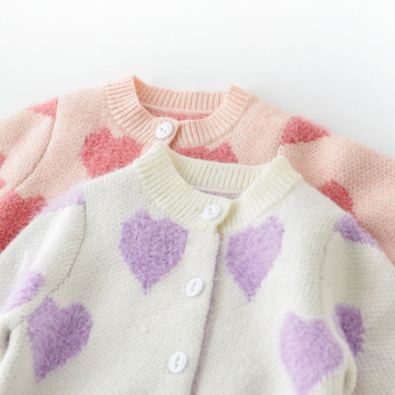 Spring Autumn Infant Baby Girls Knit Long Sleeve Loving Heart Coat Rompers - Cindi Book