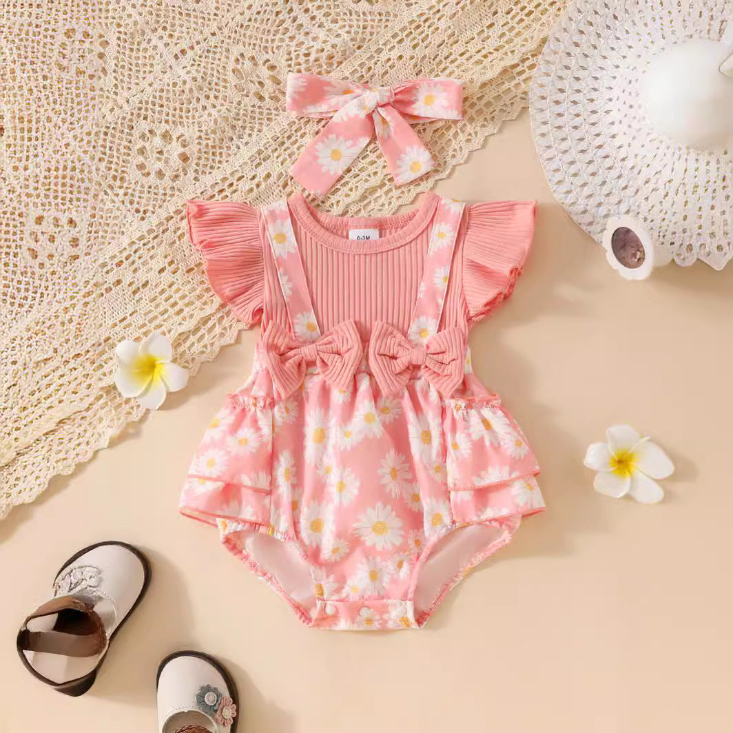 Candy Color Flower Print Pleated Cake Jumpsuit - Cindi Book