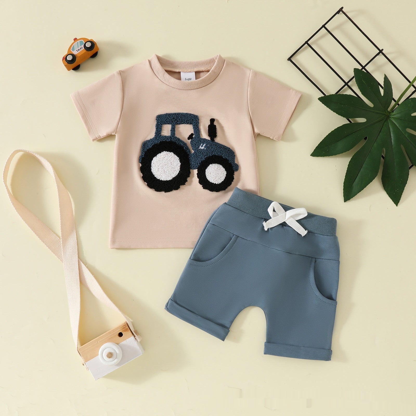 Boy's Clothing Printed Pullover Fashion Round Neck Solid Color Short Sleeve Pocket Shorts - Cindi Book