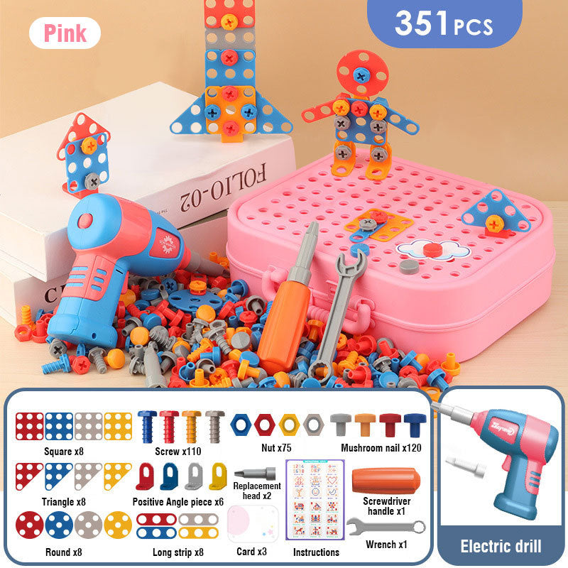 Electric Screw Screwdriver Toolbox Children's Toy Educational Detachable Assembly Screwdriver Electric Drill Set - Cindi Book