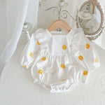 Sweet Daisies Embroidery Rompers Long Sleeve Onesie - Cindi Book