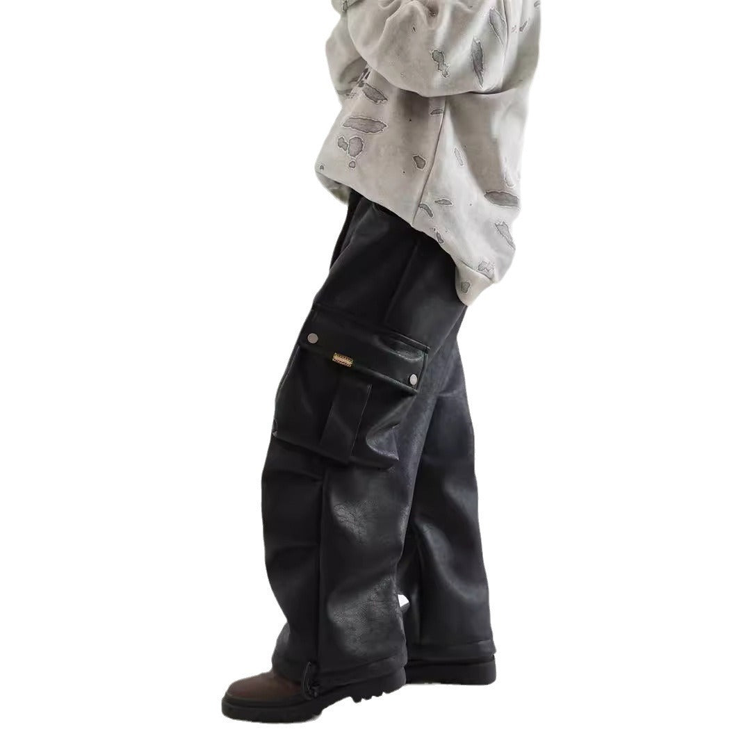 Boy Winter Fleece Lining Workwear Leather Pants - Cindi Book