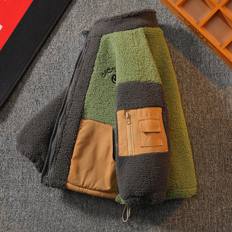 Stitching Contrast Color Fashionable Lamb Wool Warm - Cindi Book