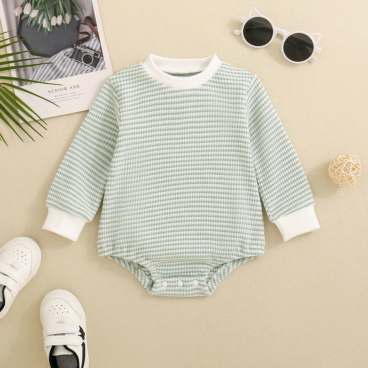 Baby Boys And Girls Long Sleeve Multi-color Stripe Pattern Triangle Jumpsuit - Cindi Book