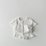 Baby Boy And Baby Girl Striped Knitted Short-sleeved Cardigan Coat Shorts Two-piece Set - Cindi Book