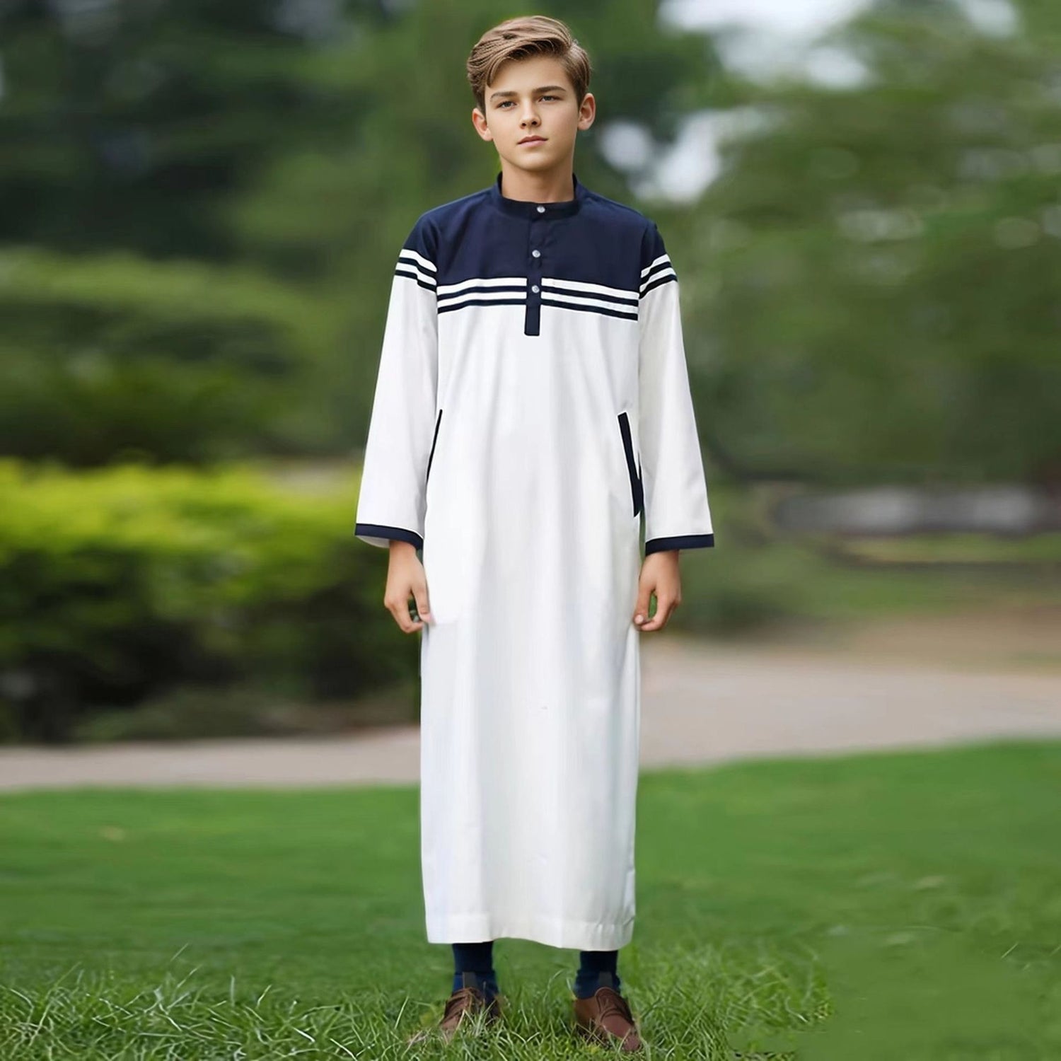 Boy's Fashion Color Contrast Button Striped Robe - Cindi Book
