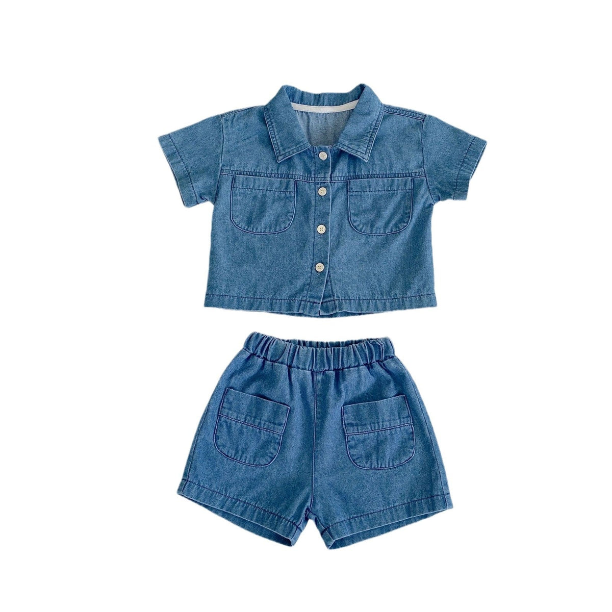 Denim Short Sleeve Pocket Top Boyshorts Baby Boy Suit - Cindi Book