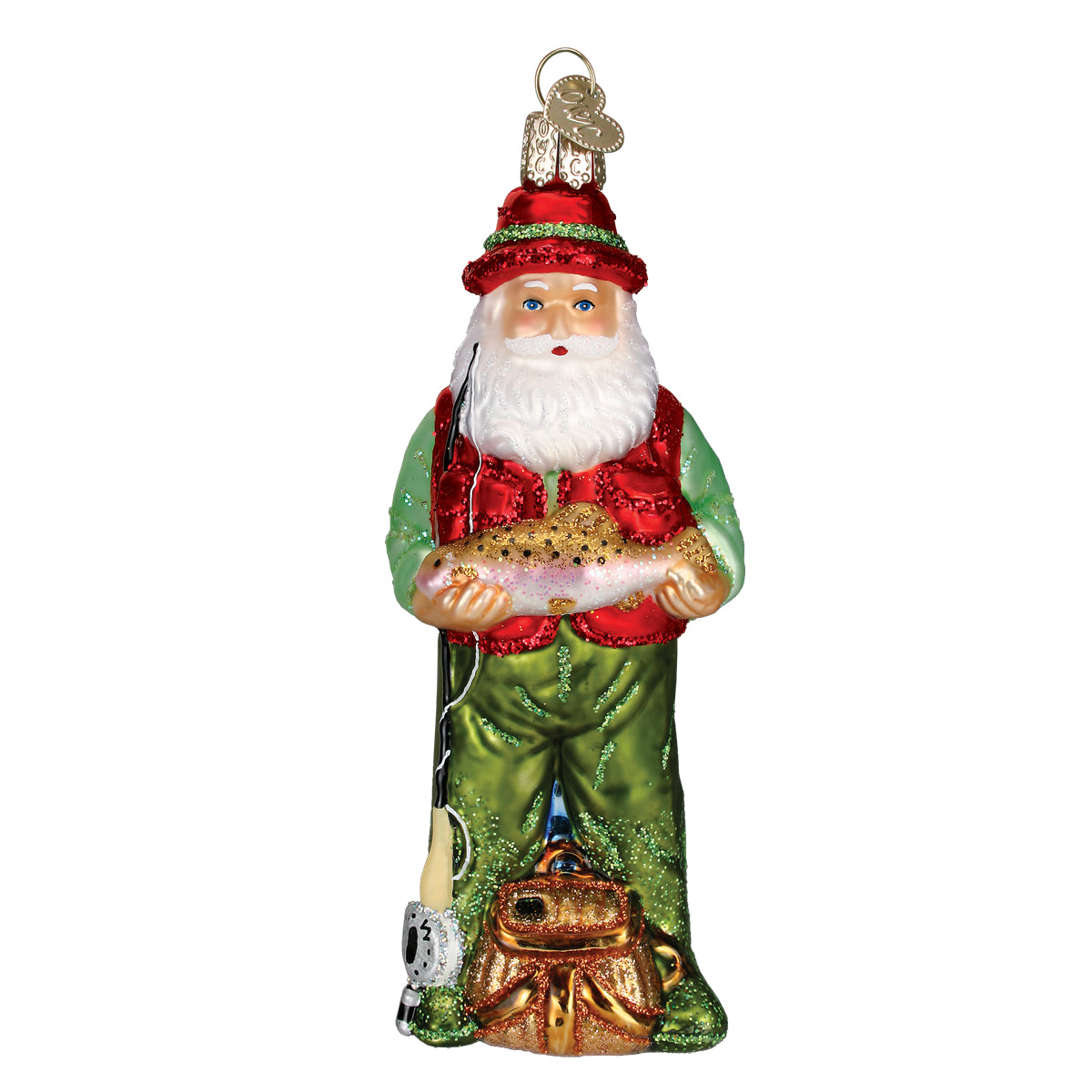 Old World Christmas Fly Fishing Santa Ornament - hand-blown glass Christmas tree ornament (view 3)