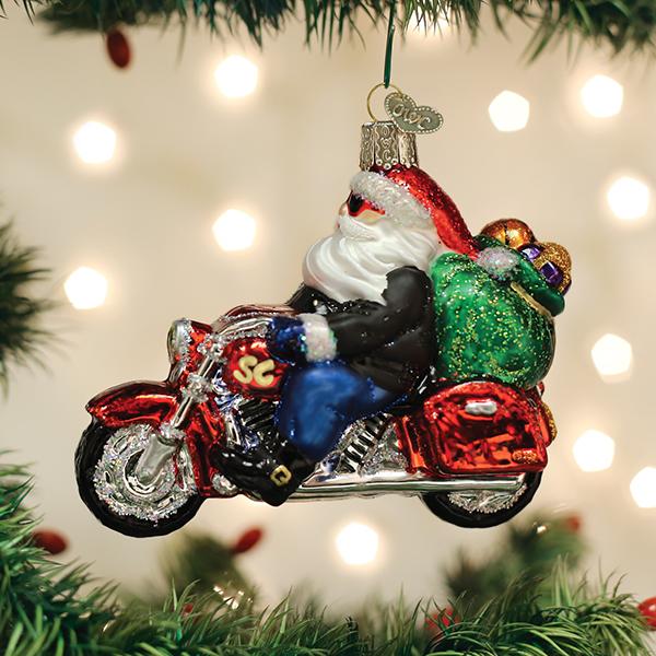 Old World Christmas Biker Santa Ornament - hand-blown glass Christmas tree ornament