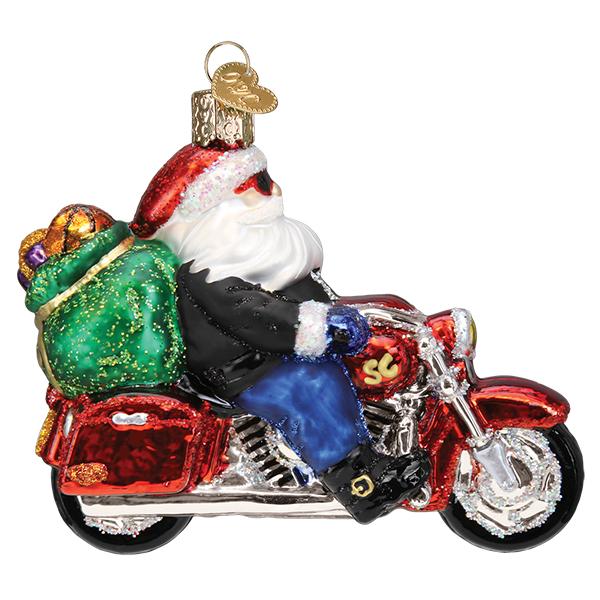 Old World Christmas Biker Santa Ornament - hand-blown glass Christmas tree ornament (view 5)