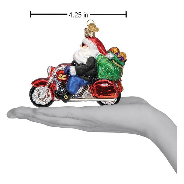 Old World Christmas Biker Santa Ornament - hand-blown glass Christmas tree ornament (view 6)