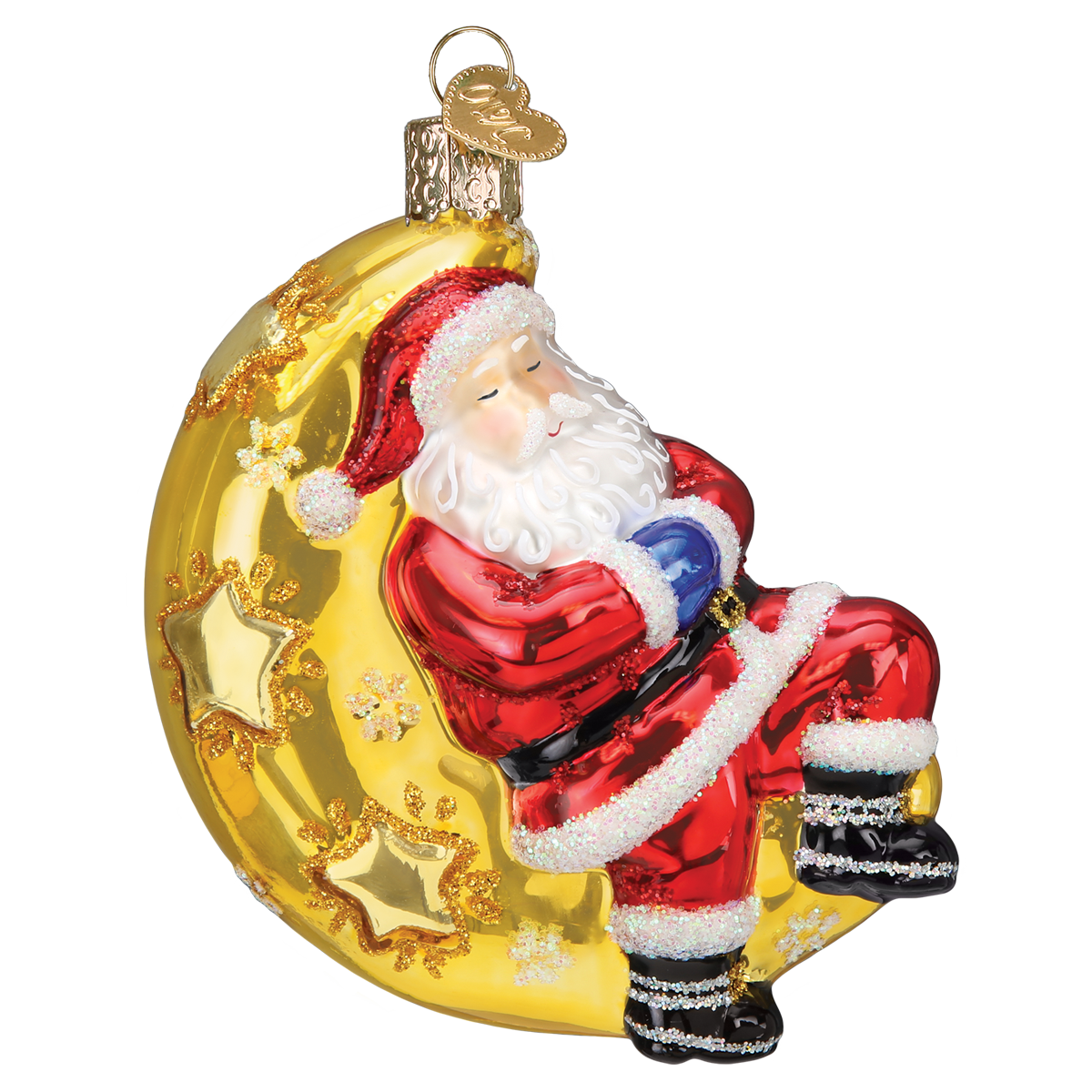 Old World Christmas Moonlight Santa Ornament - hand-blown glass Christmas tree ornament (view 3)
