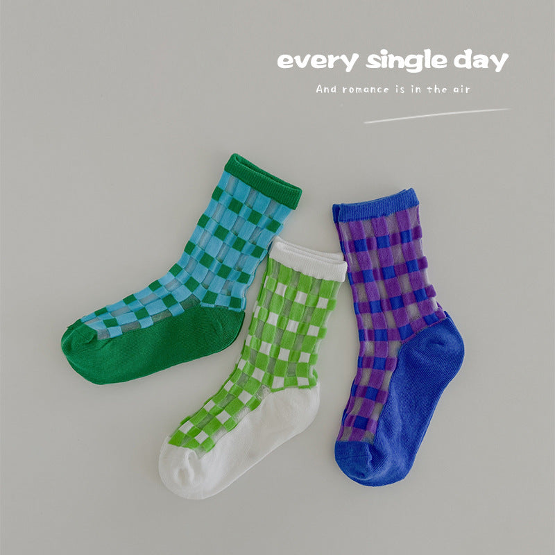 Children's Socks Summer Color Matching Plaid Korean Baby - Cindi Book