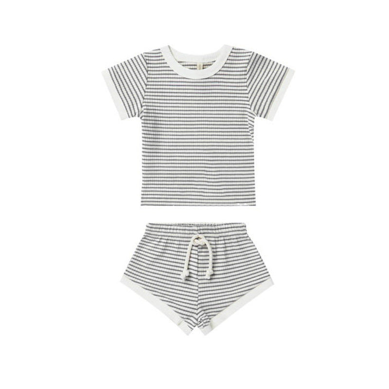 Children's Shorts Sunken Stripe Two-piece Set - Cindi Book