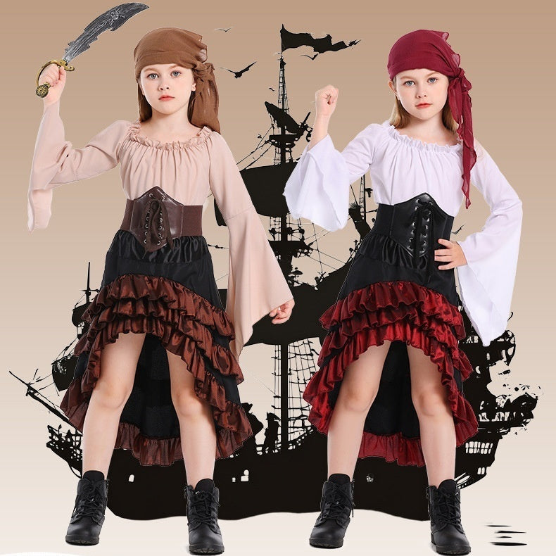Halloween Retro Front Short Back Long Irregular Ruffled High Waist Dress Up - Cindi Book