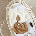 Girls' Casual Round Neck Cotton Ice Cream Patch Short Sleeve Shorts Suit - Cindi Book