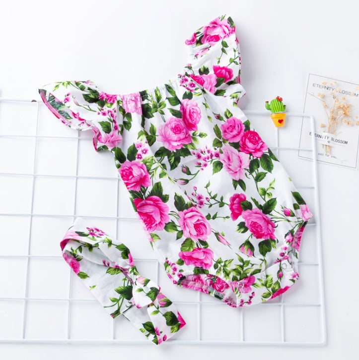 Children's wear, baby, cotton, baby, baby print, small flying sleeves, romper - Cindi Book