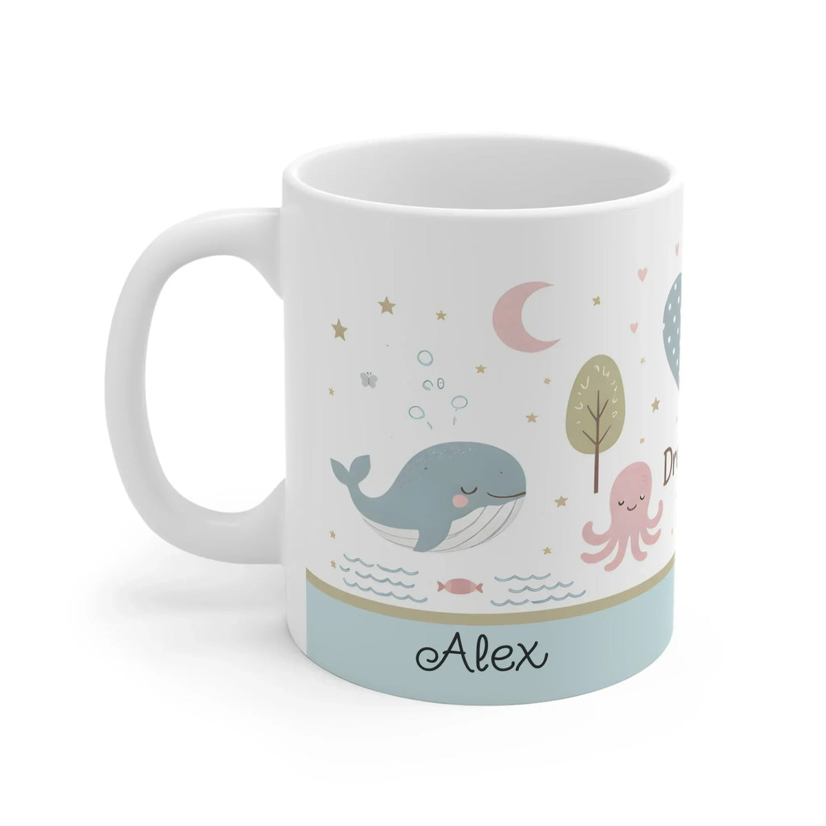Personalized Dream Big Ocean Mug | Custom Name | Whale Octopus Pastel Nursery Ceramic Gift