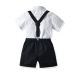 Boys' White Short-sleeved Shirt Suspender Shorts - Cindi Book