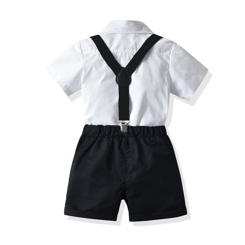 Boys' White Short-sleeved Shirt Suspender Shorts - Cindi Book