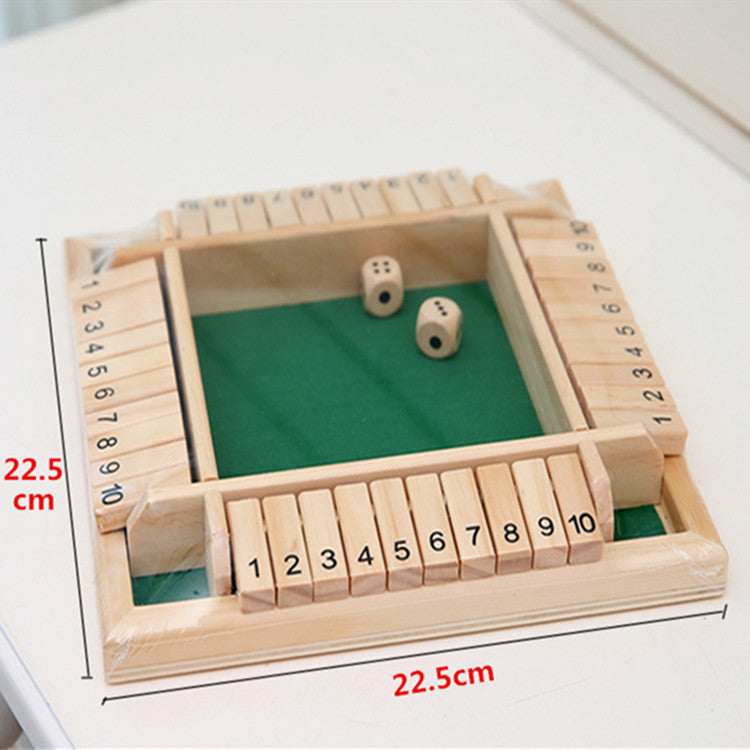 Deluxe Four Sided Shut The Box Dice Board Game 4 Sided 10 Number Wooden Flaps Dices Game Set for Pub Bar Party Supplies - Cindi Book