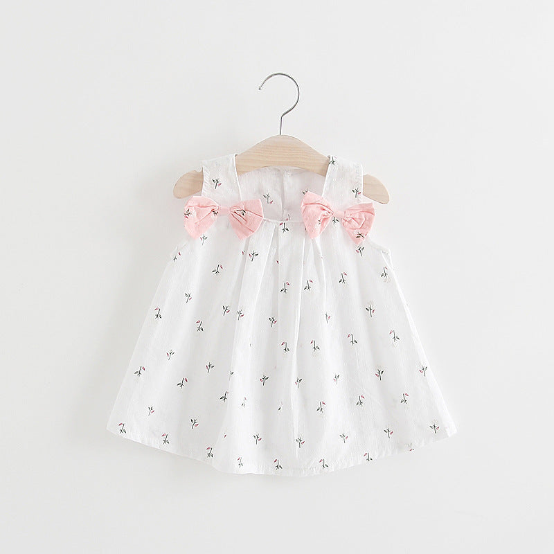 Solid color bow bow floral print halter skirt - Cindi Book