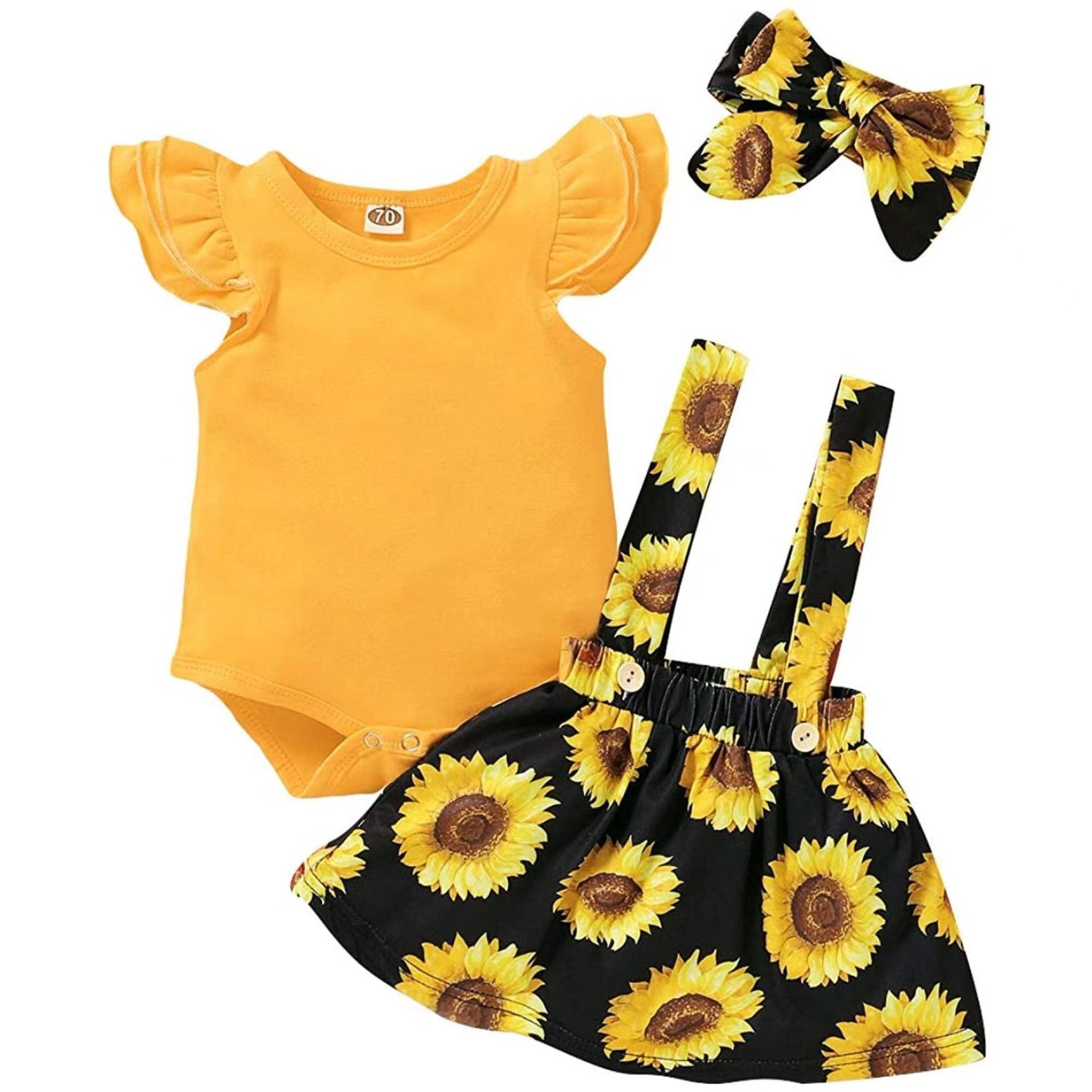 SUNFLOWER Printing Suit Romper Three-piece Suit - Cindi Book