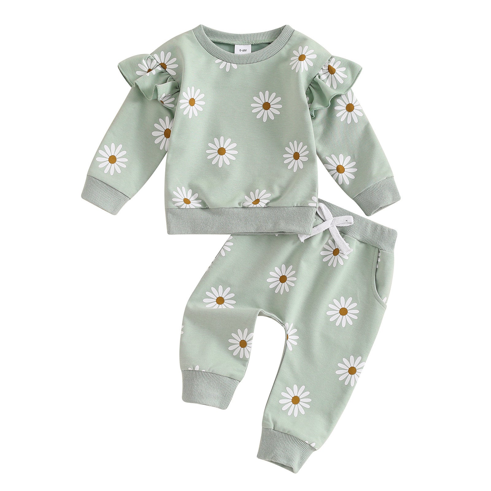 European And American Little Daisy Printing Long Sleeve Trousers Suit - Cindi Book