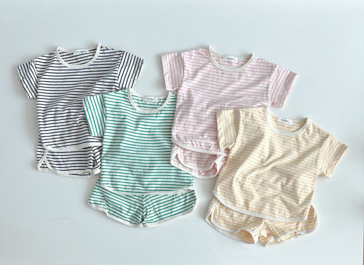 Breathable Stripes Homewear Short Sleeve Shorts Outwear Children's Clothing - Cindi Book