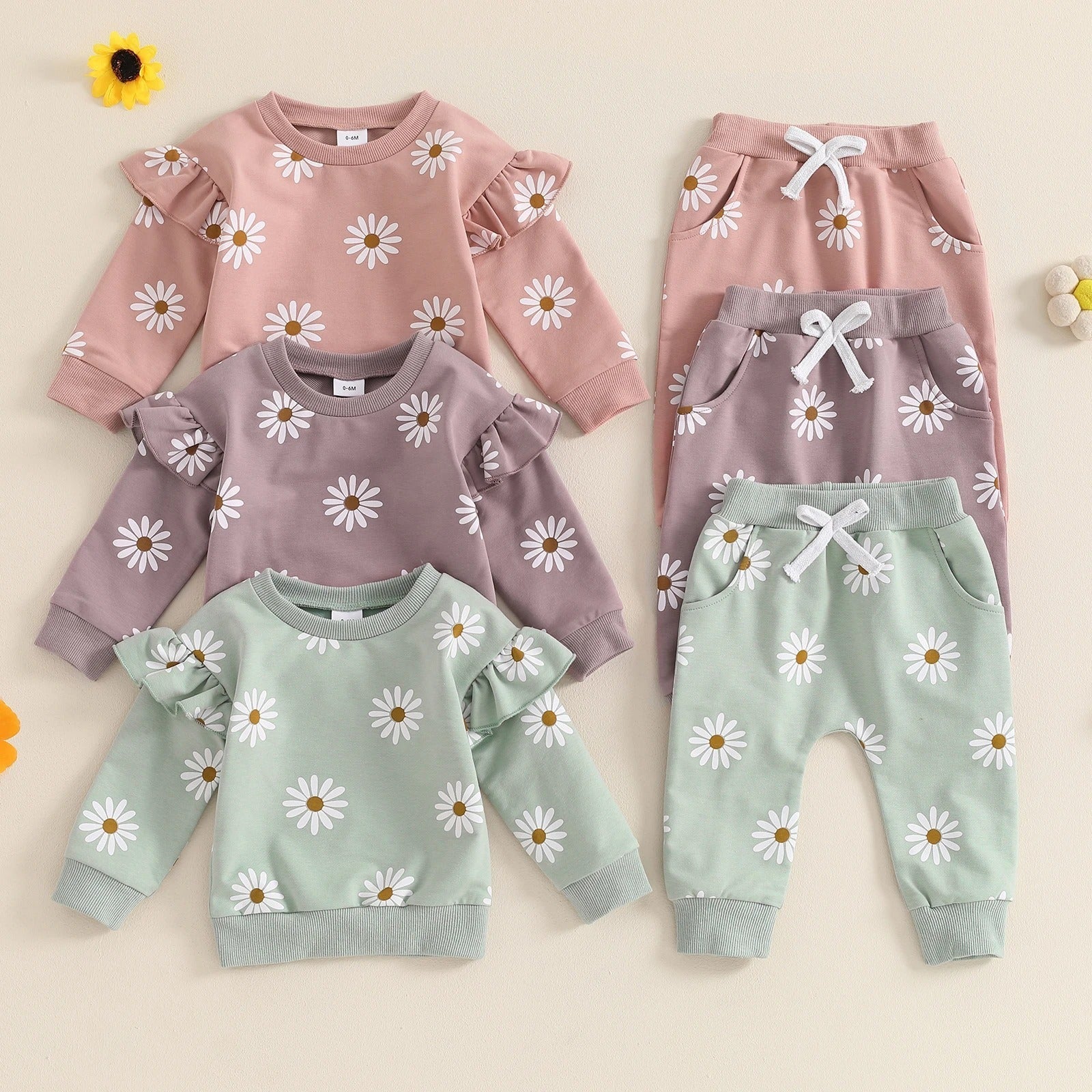European And American Little Daisy Printing Long Sleeve Trousers Suit - Cindi Book