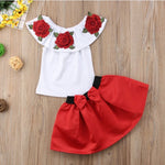 Cotton sleeveless rose print top skirt two-piece suit - Cindi Book
