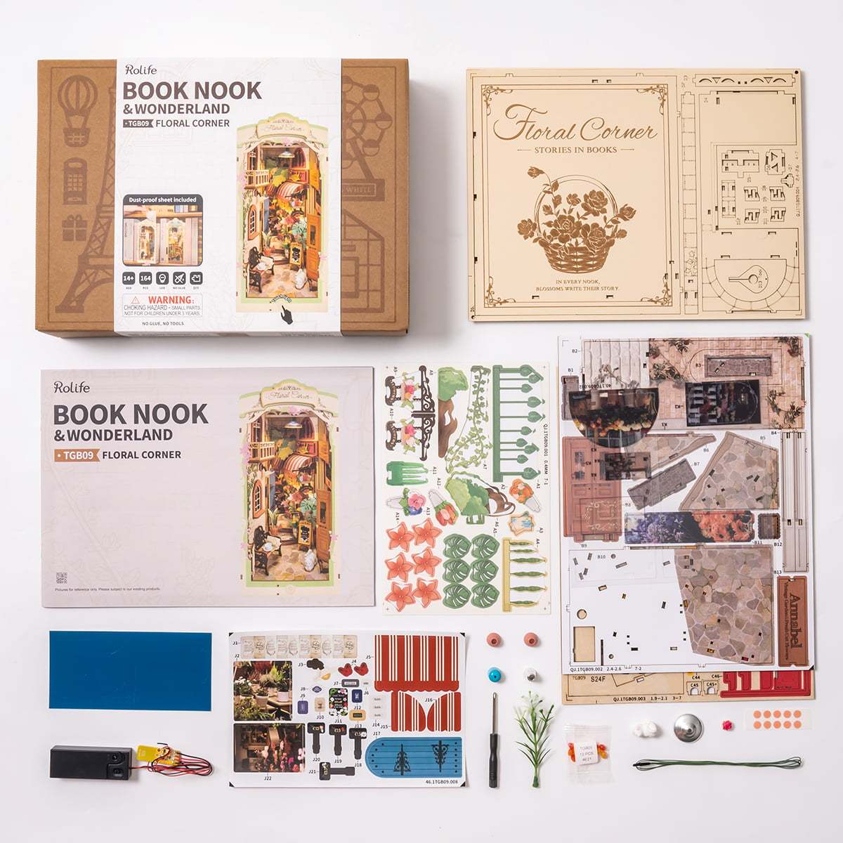 Rolife Floral Corner DIY Book Nook Shelf Insert Kit 3D Wooden Dollhouse For Gift - Cindi Book
