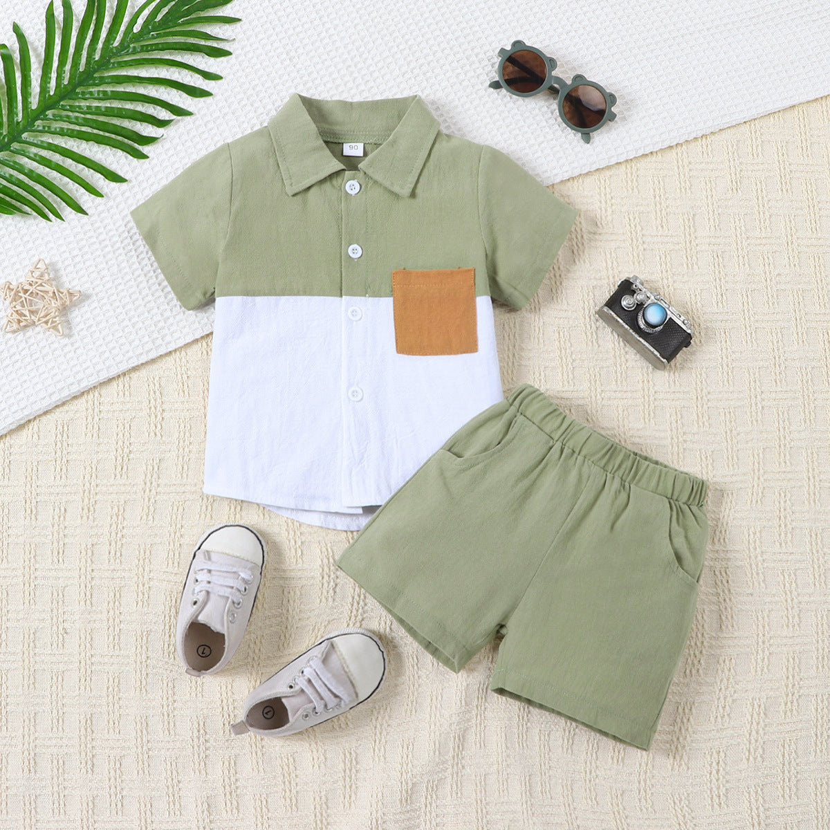 Boys' Summer Cotton And Linen Casual Short-sleeved Shirt And Shorts Suit - Cindi Book