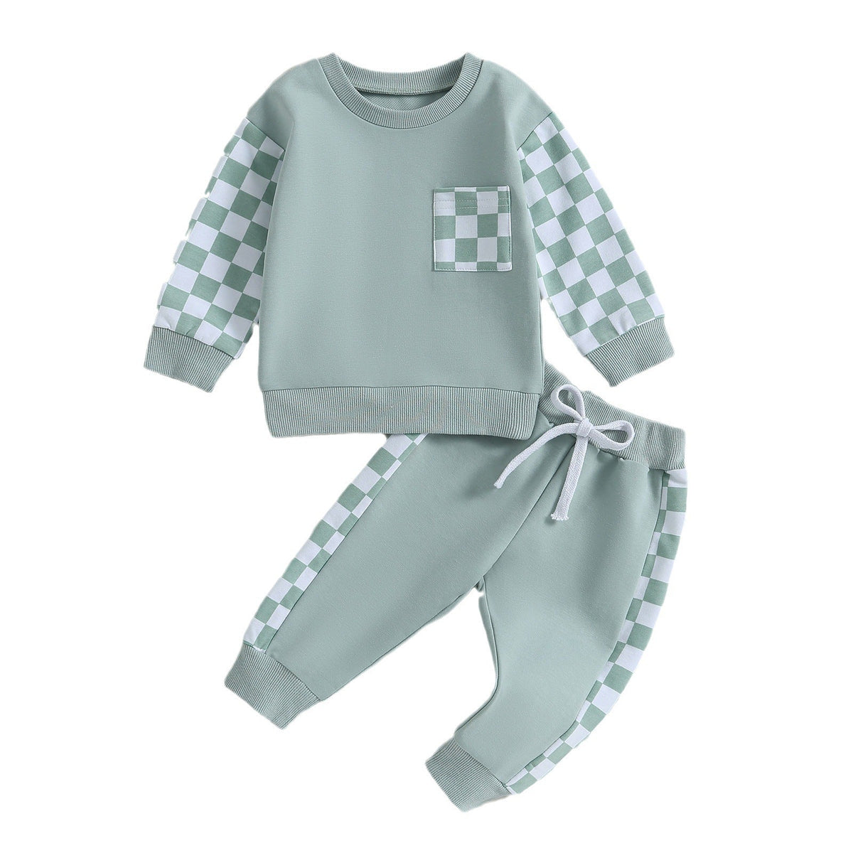 Boys' Chessboard Plaid Patchwork Sweater Sweatpants 2-piece Set - Cindi Book