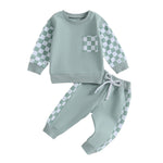 Boys' Chessboard Plaid Patchwork Sweater Sweatpants 2-piece Set - Cindi Book
