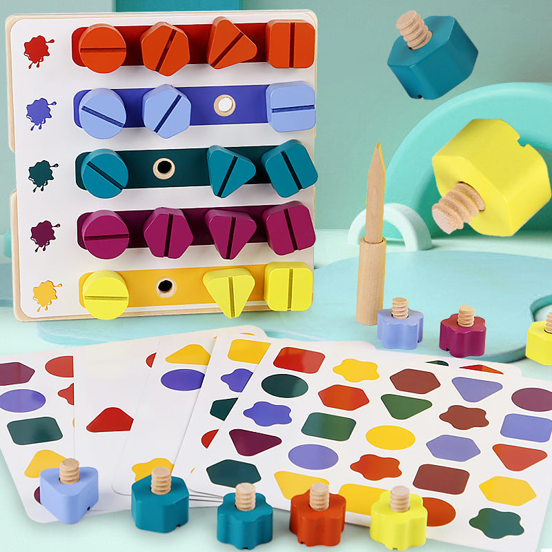 Kindergarten Screw-and-nut Shape Matching Color Puzzle Building Blocks - Cindi Book