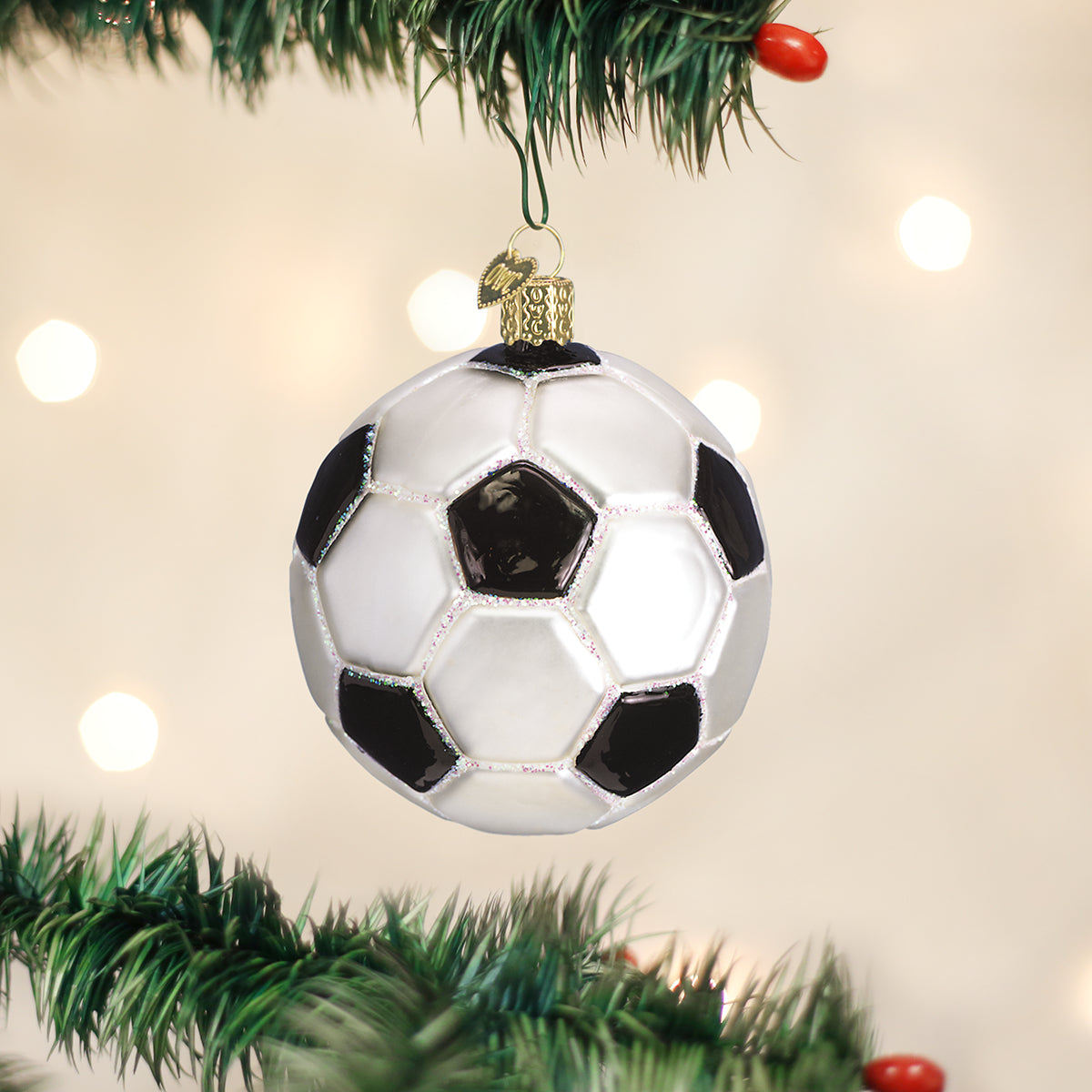 Old World Christmas Soccer Ball Ornament - hand-blown glass Christmas tree ornament