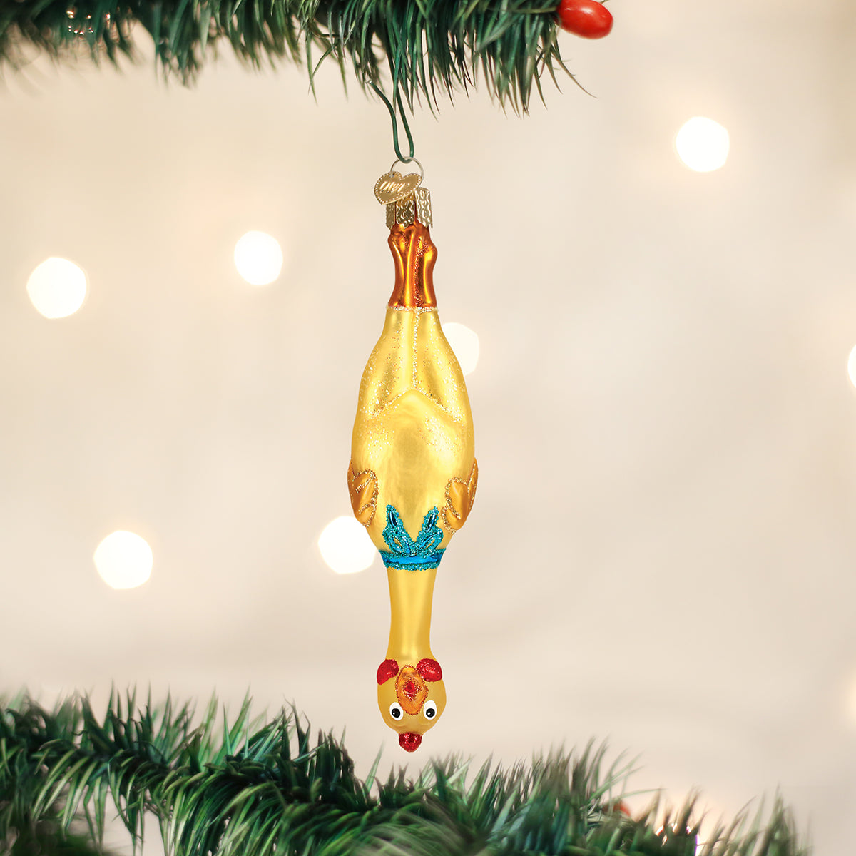 Old World Christmas Rubber Chicken Ornament - hand-blown glass Christmas tree ornament
