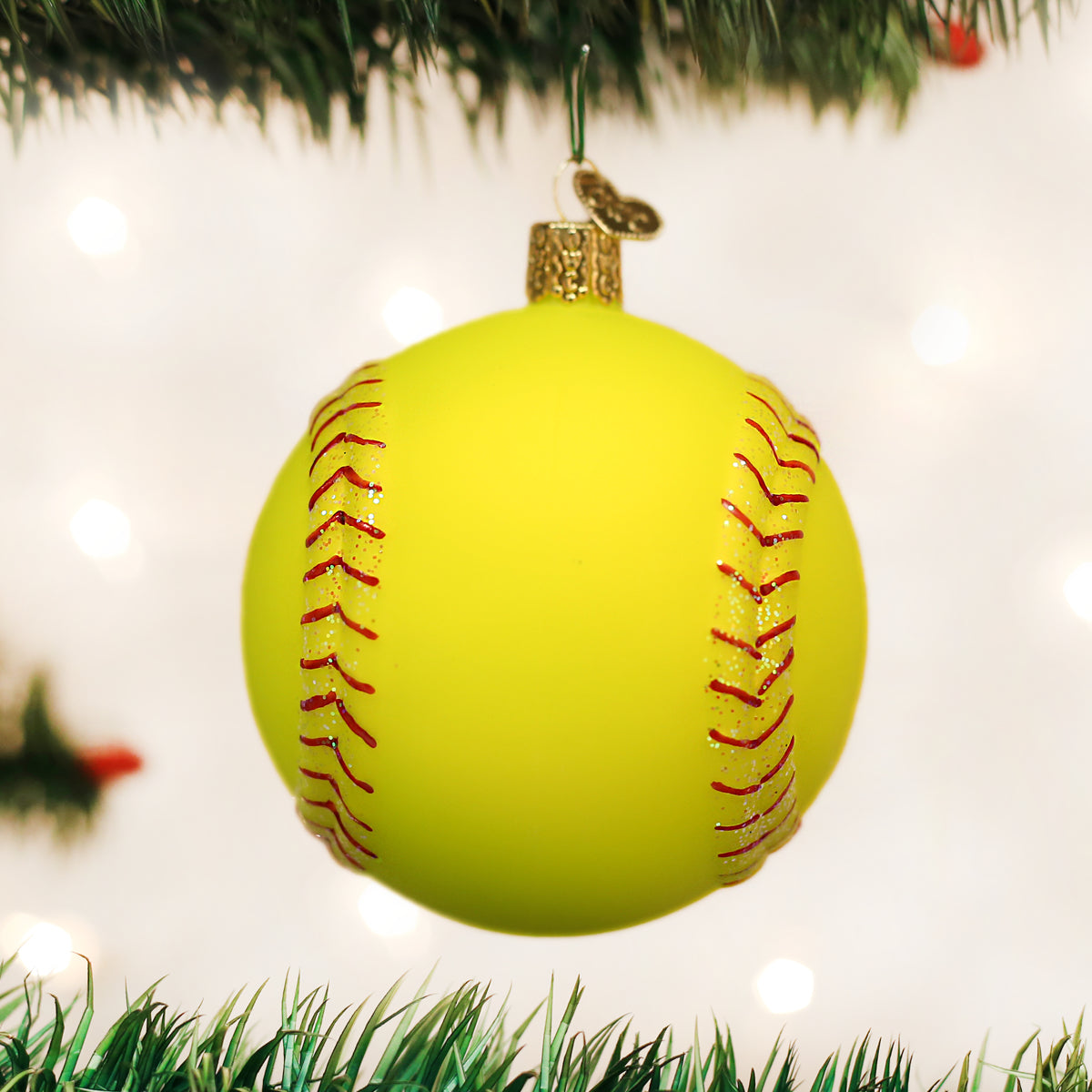 Old World Christmas Softball Ornament - hand-blown glass Christmas tree ornament