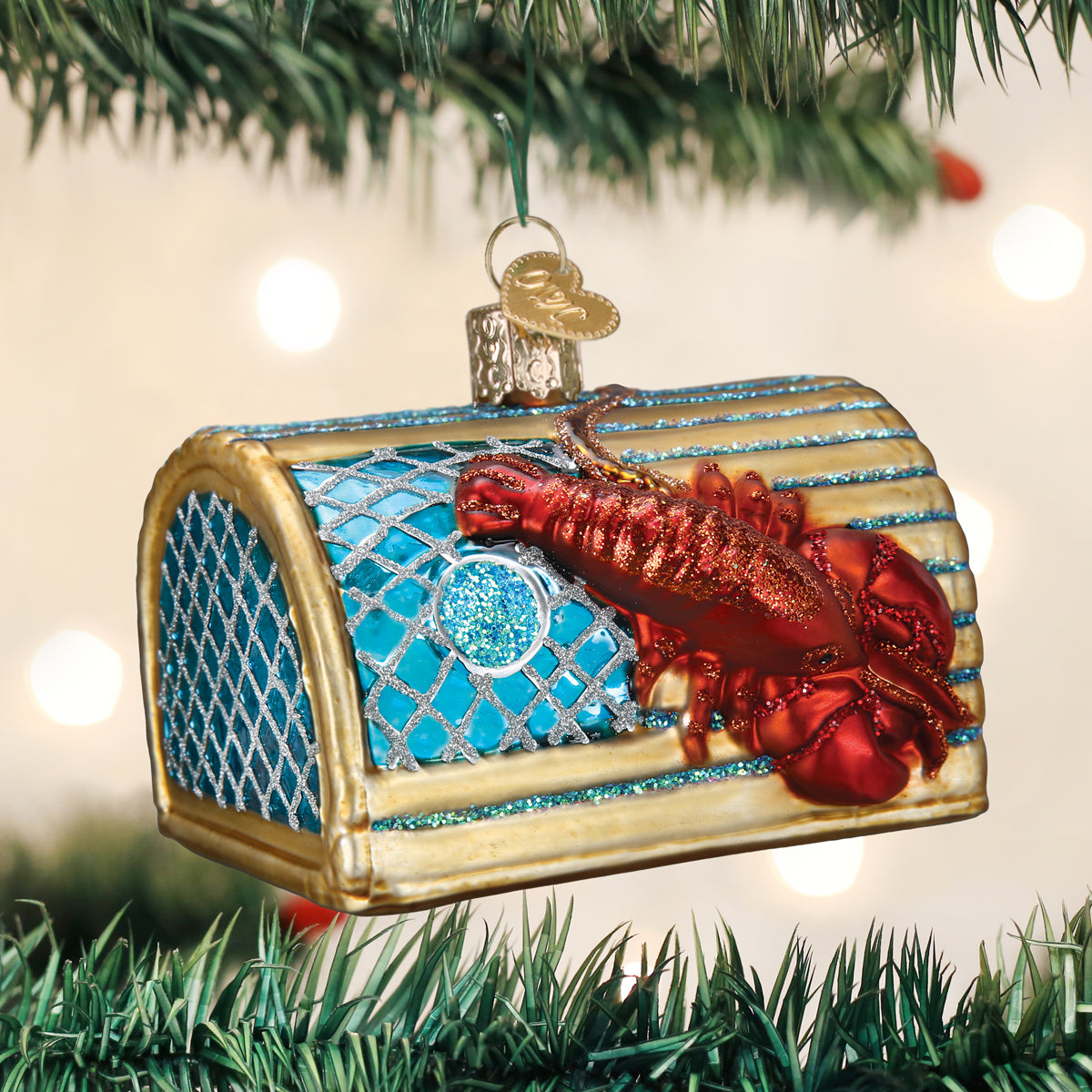 Old World Christmas Lobster Trap Ornament - hand-blown glass Christmas tree ornament