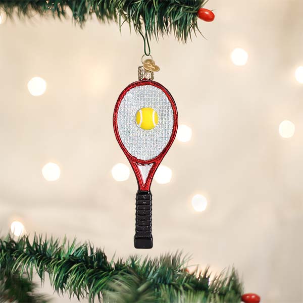 Old World Christmas Red Tennis Racquet Ornament - hand-blown glass Christmas tree ornament
