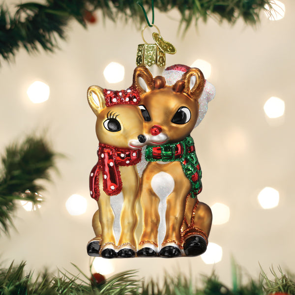 Old World Christmas Rudolph® And Clarice™ Ornament - hand-blown glass Christmas tree ornament