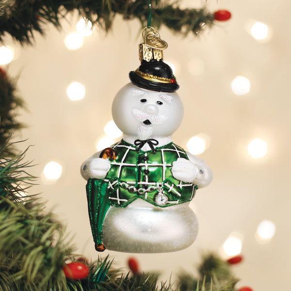 Old World Christmas Sam The Snowman Ornament - hand-blown glass Christmas tree ornament
