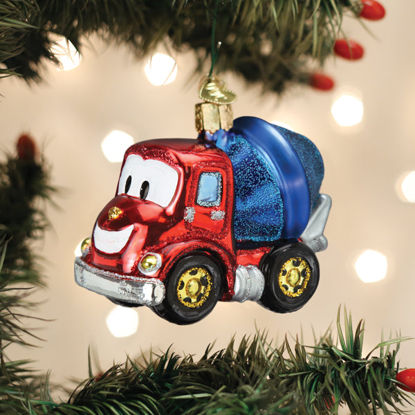 Old World Christmas Cheerful Cement Truck Ornament - hand-blown glass Christmas tree ornament